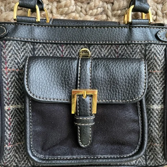 MINT Condition Vintage Etienne Aigner Mini Tweed & Leather Bag | Black Plaid - Picture 3 of 9